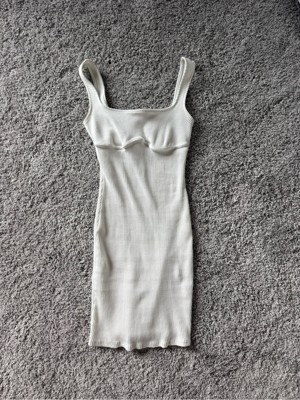 White Ribbed Square-Neck Bodycon Dress - Picture 4 of 5